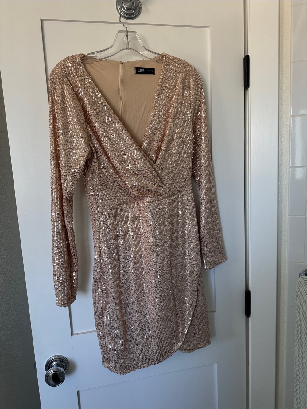 CBR Rose Gold Sequin Wrap-Style Mini Dress